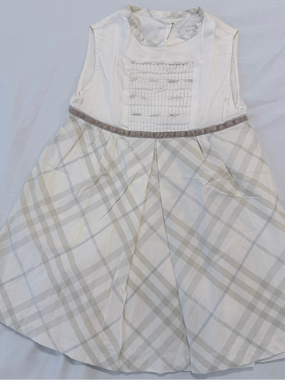 Authentic Burberry Baby Girls Nova Check Dress Cream White Silver Plaid Size 18M